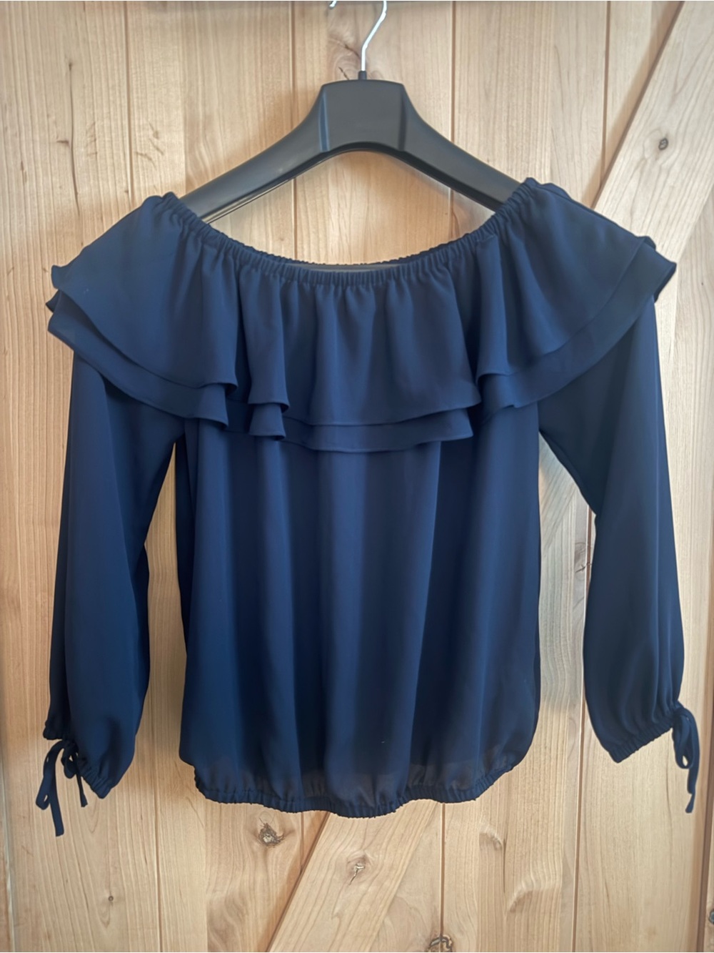 MICHAEL Off-Shoulder Ruffle Blouse - Navy